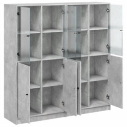 Berkfield Bookcase With Doors Concrete Grey 136X37X142 Cm Engineered Wood - thumbnail 6