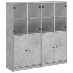 Berkfield Bookcase With Doors Concrete Grey 136X37X142 Cm Engineered Wood - thumbnail 2