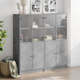Berkfield Bookcase With Doors Concrete Grey 136X37X142 Cm Engineered Wood - thumbnail 3