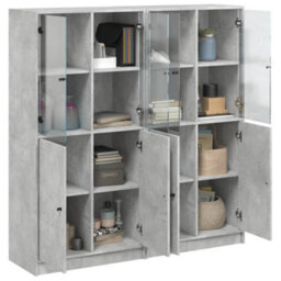 Berkfield Bookcase With Doors Concrete Grey 136X37X142 Cm Engineered Wood - thumbnail 5