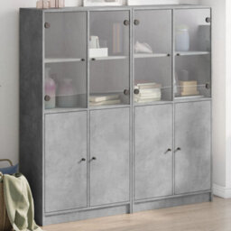 Berkfield Bookcase With Doors Concrete Grey 136X37X142 Cm Engineered Wood
