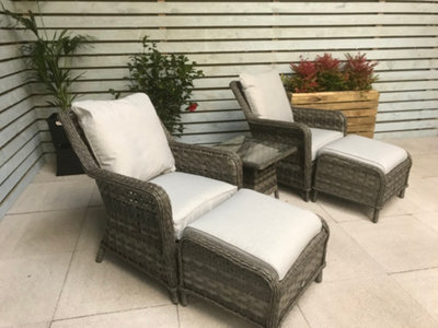 Signature Weave Mia Wicker Lounge Arm Chair & Footstool Side Table Set Grey - image 1