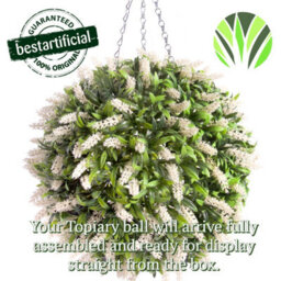 Best Artificial 38Cm White Lush Lavender Hanging Basket Flower Topiary Ball - Suitable For Outdoor Use - Weather & Fade Resistant - thumbnail 6
