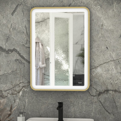 RAK Ceramics Rak Picture Soft 600X800mm Brushed Gold Rectangular Illuminated Bathroom Mirror With Touch Sensor & Demister Pad - image 1
