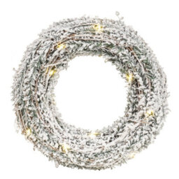Urbn-Living Urbnliving Led 30 Cm Light Up Festive Decorative Snowy Christmas Rattan With Snowy Faux Pine Leaves Wall Door Wreath  Pre Lit - thumbnail 2