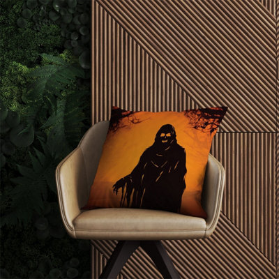 Warren Reed Designer A Spooky Black And Orange Ghost Outdoor Cushion 60Cm X 60Cm