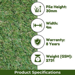 "Rio 30mm Artificial Grass, Plush Artificial Grass, Pet-Friendly Artificial Grass, Premium Grass-3M(9'9"") X 4M(13'1"")-12M²" - thumbnail 3