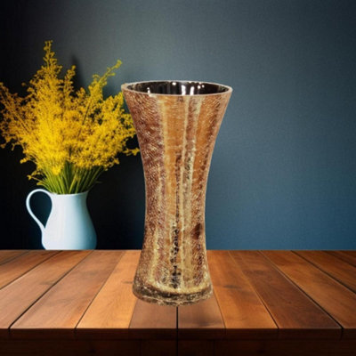 DEENZ 30X14.5Cm Tapered Design Crackle Effect Vase Flowers Vases Glass (Gold)