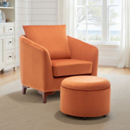 Velvet Orange Angela Accent Tub Chair With Ottoman