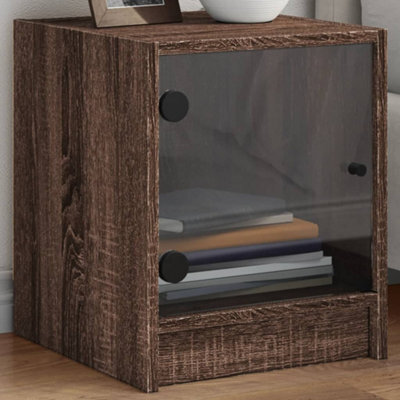 Berkfield Bedside Cabinet With Glass Door Brown Oak 35X37X42 Cm - image 1