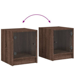 Berkfield Bedside Cabinet With Glass Door Brown Oak 35X37X42 Cm - thumbnail 9