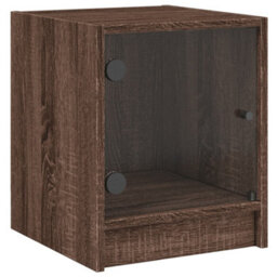 Berkfield Bedside Cabinet With Glass Door Brown Oak 35X37X42 Cm - thumbnail 2