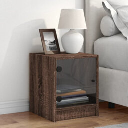 Berkfield Bedside Cabinet With Glass Door Brown Oak 35X37X42 Cm - thumbnail 3