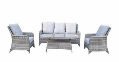Signature Weave Sarah Grey Wicker 5 Seater Sofa Arm Chair Coffee Table Set - image 1