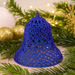 2 Pack Giant Glitter Christmas Bell Decoration 15Cm - Blue
