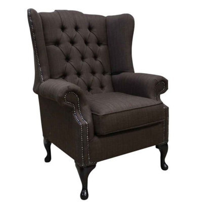 Chesterfield Prince's Flat Wing Queen Anne Chair Emporio Brown Fabric - image 1
