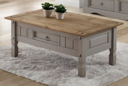 Mercers Furniture Corona Grey Painted Wax Coffee Table 1 Drawer Solid Wood Pine Wooden With Mexican Styling - thumbnail 5