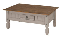 Mercers Furniture Corona Grey Painted Wax Coffee Table 1 Drawer Solid Wood Pine Wooden With Mexican Styling - thumbnail 4