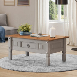 Mercers Furniture Corona Grey Painted Wax Coffee Table 1 Drawer Solid Wood Pine Wooden With Mexican Styling