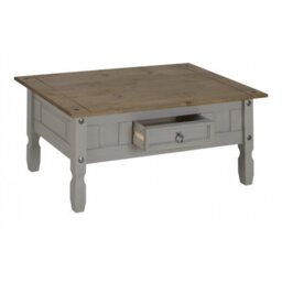 Mercers Furniture Corona Grey Painted Wax Coffee Table 1 Drawer Solid Wood Pine Wooden With Mexican Styling - thumbnail 2