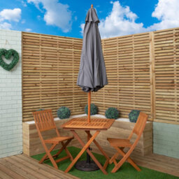 Samuel Alexander Outdoor 2 Person Folding Wooden Garden Dining Table Chairs Grey Parasol And Base Set - thumbnail 2