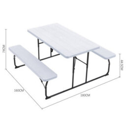 Thehotsale White Foldable Picnic Table Bench Set With Parasol Hole Portable Camping Trestle Table Chairs 6 Seater - thumbnail 6