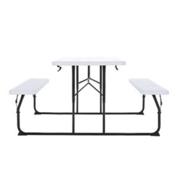 Thehotsale White Foldable Picnic Table Bench Set With Parasol Hole Portable Camping Trestle Table Chairs 6 Seater - thumbnail 4