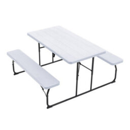 Thehotsale White Foldable Picnic Table Bench Set With Parasol Hole Portable Camping Trestle Table Chairs 6 Seater - thumbnail 3