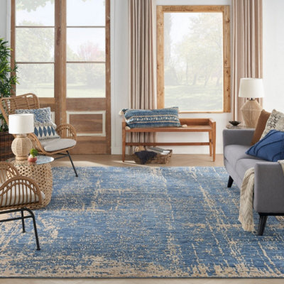 Dark Blue Wool Handmade Luxurious Modern,abstract Rug For Bedroom & Living Room-61Cm X 91Cm