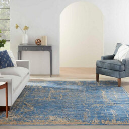 Dark Blue Wool Handmade Luxurious Modern,abstract Rug For Bedroom & Living Room-61Cm X 91Cm - thumbnail 2