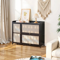 Bamboo Shoe Cabinet 3 Rattan Doors - thumbnail 4