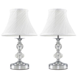 Valuelights Jaigier Pair Of Modern Polished Chrome Touch Table Lamps With White Pleated Shades