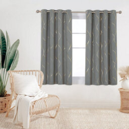Deconovo Thermal Blackout Curtains Gold Wave Foil Printed Eyelet Curtains For Girls Bedroom, 66 X 54 Inch, Grey, One Pair - thumbnail 1