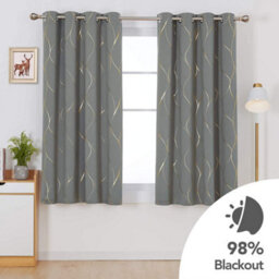 Deconovo Thermal Blackout Curtains Gold Wave Foil Printed Eyelet Curtains For Girls Bedroom, 66 X 54 Inch, Grey, One Pair - thumbnail 5