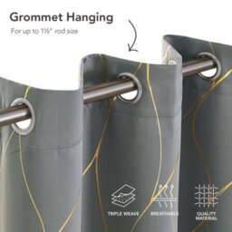 Deconovo Thermal Blackout Curtains Gold Wave Foil Printed Eyelet Curtains For Girls Bedroom, 66 X 54 Inch, Grey, One Pair - thumbnail 4
