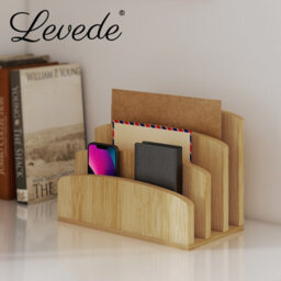 Levede 4-Slot Bamboo Letter File Rack Desktop Document Organizer Mail Sorter - thumbnail 8