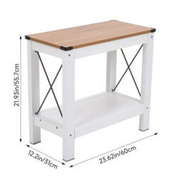 Darphe White And Wood Side Table With Lower Shelf Metal Cross Supports 60X31X55.7Cm - thumbnail 8