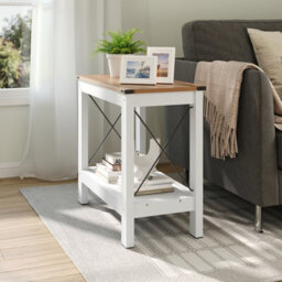 Darphe White And Wood Side Table With Lower Shelf Metal Cross Supports 60X31X55.7Cm - thumbnail 3