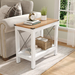Darphe White And Wood Side Table With Lower Shelf Metal Cross Supports 60X31X55.7Cm - thumbnail 2