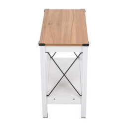 Darphe White And Wood Side Table With Lower Shelf Metal Cross Supports 60X31X55.7Cm - thumbnail 5