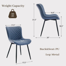 Set Of 2 Mid-Century Armless Dining Chairs For Dining Room Cafe Restaurant, Diamond Pattern, Blue - thumbnail 3