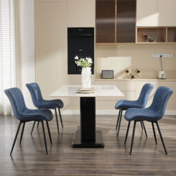 Set Of 2 Mid-Century Armless Dining Chairs For Dining Room Cafe Restaurant, Diamond Pattern, Blue - thumbnail 4