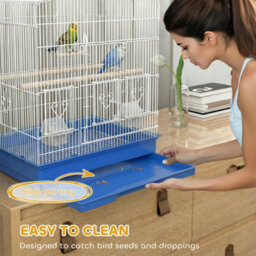 Pawhut 59Cm Large Bird Cage With Perches, Food Bowls, Swing, Blue - thumbnail 5