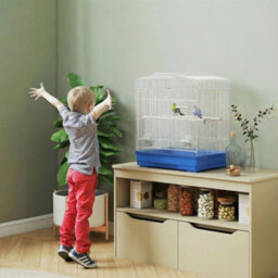 Pawhut 59Cm Large Bird Cage With Perches, Food Bowls, Swing, Blue - thumbnail 8