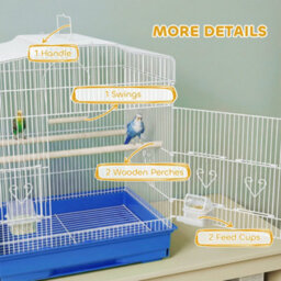 Pawhut 59Cm Large Bird Cage With Perches, Food Bowls, Swing, Blue - thumbnail 6