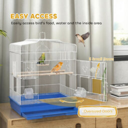 Pawhut 59Cm Large Bird Cage With Perches, Food Bowls, Swing, Blue - thumbnail 4