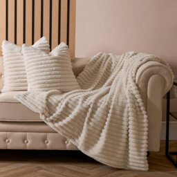 OHS Faux Fur Ribbed Fleece Throw Over Bed Blanket Supersoft, Natural - 125 X 150Cm - thumbnail 2