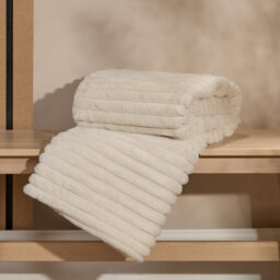 OHS Faux Fur Ribbed Fleece Throw Over Bed Blanket Supersoft, Natural - 125 X 150Cm - thumbnail 3