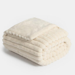 OHS Faux Fur Ribbed Fleece Throw Over Bed Blanket Supersoft, Natural - 125 X 150Cm - thumbnail 7