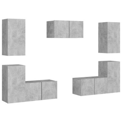 Berkfield Sturdy 7 Piece Tv Cabinet Set Concrete Grey Engineered Wood - image 1
